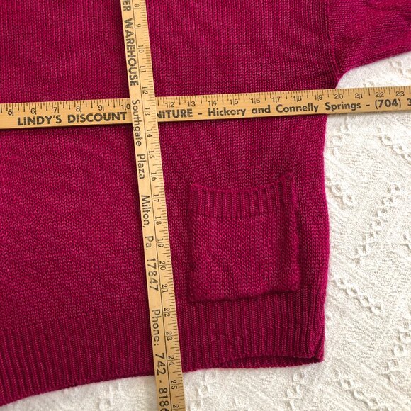 VTG 80s Garland Fuchsia Knit Sweater Tag L (Fit M) Pocket Detail Retro Fuzzy USA - Picture 11 of 11